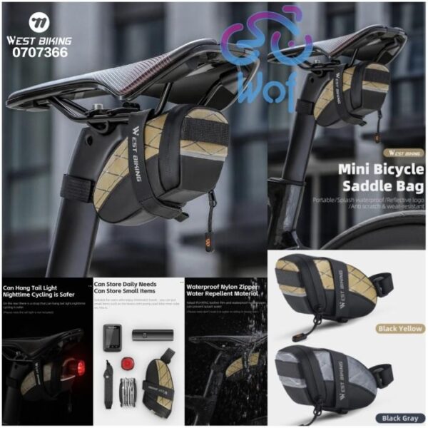 <span style="color: #ffffff;">WEST BIKING 366 Tas Sadel Bangku Belakang Sepeda Bicycle Saddle Bag Mini Portable PU Water Repellent Bike Bag Under Seat Reflective Tool Bags Cycling 3D Saddlebag YP0707366 - Black Yellow</span>
